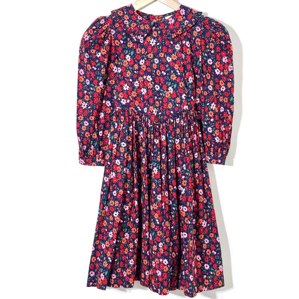 Mousefeathers Vtg Girls Floral Dress Puff Sleeves Basque Waist Victorian Prairie